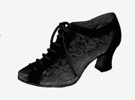 Bici - Black and Black Mesh with Flowering Design - Latin or Ballroom Dance Shoe